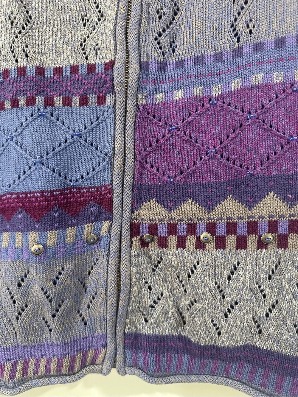 Napa Valley Women's Purple Patterned Zip Vest Sweater Ramie/cotton blend - Picture 4 of 9